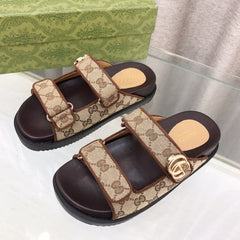 GG  Rubber Sole Logo Sandals Brown Caro