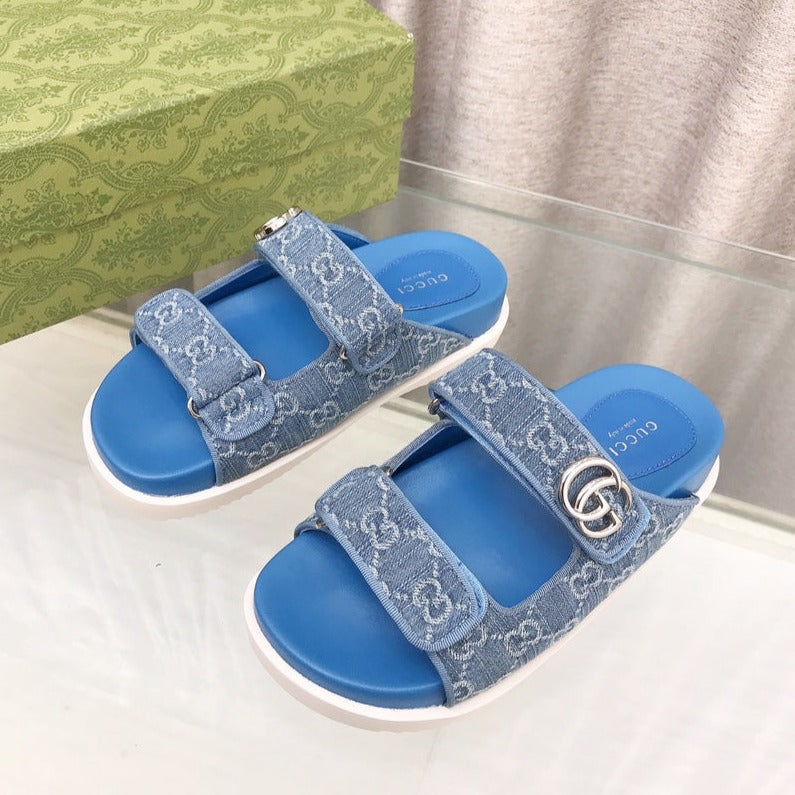 GG  Rubber Sole Logo Sandals Blue Caro