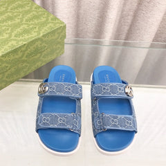 GG  Rubber Sole Logo Sandals Blue Caro