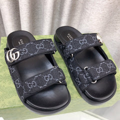 GG  Rubber Sole Logo Sandals Black Caro