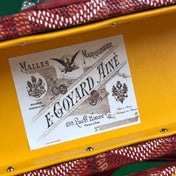 CASSETTE TRUNK BAG 21 IN BURGUNDY RED GOYARDINE CANVAS & CLAMECY COWHIDE