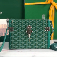 CASSETTE TRUNK BAG 21 IN GREEN GOYARDINE CANVAS & CLAMECY COWHIDE