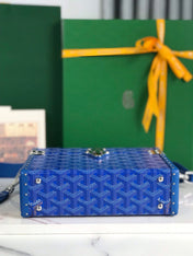 CASSETTE TRUNK BAG 21 IN BLUE GOYARDINE CANVAS & CLAMECY COWHIDE