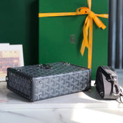 CASSETTE TRUNK BAG 21 IN GREY GOYARDINE CANVAS & CLAMECY COWHIDE