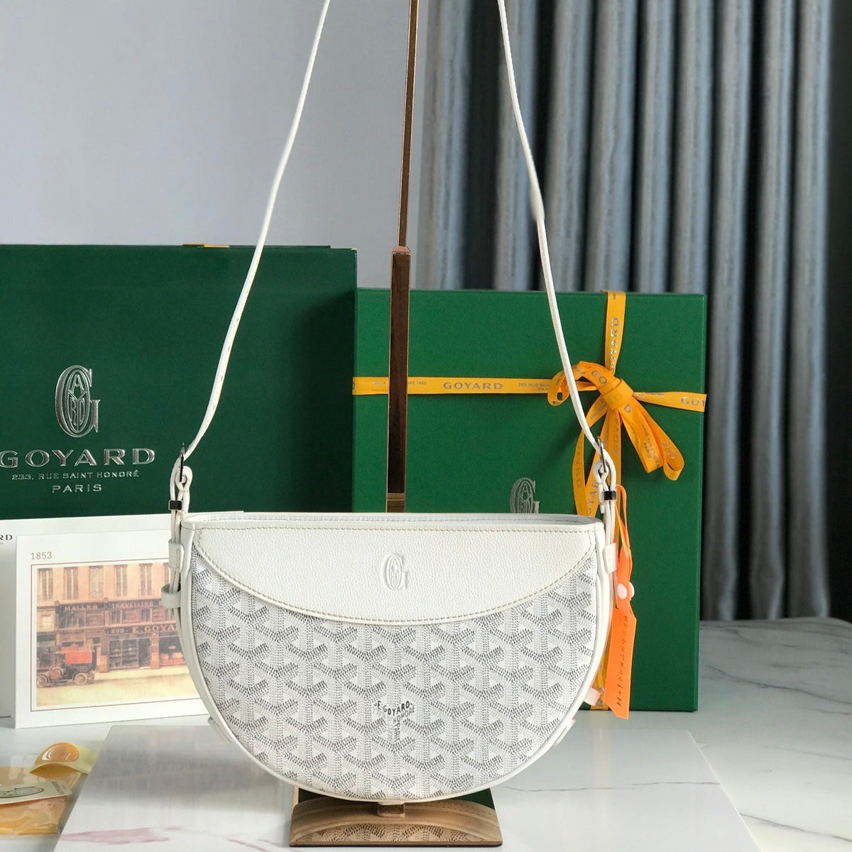 HIRONDELLE BAG 25 IN WHITE LAMBSKIN AND GOYARDINE CANVAS