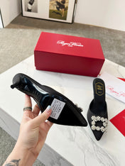 EFFLORESCENCE MULES IN BLACK SATIN