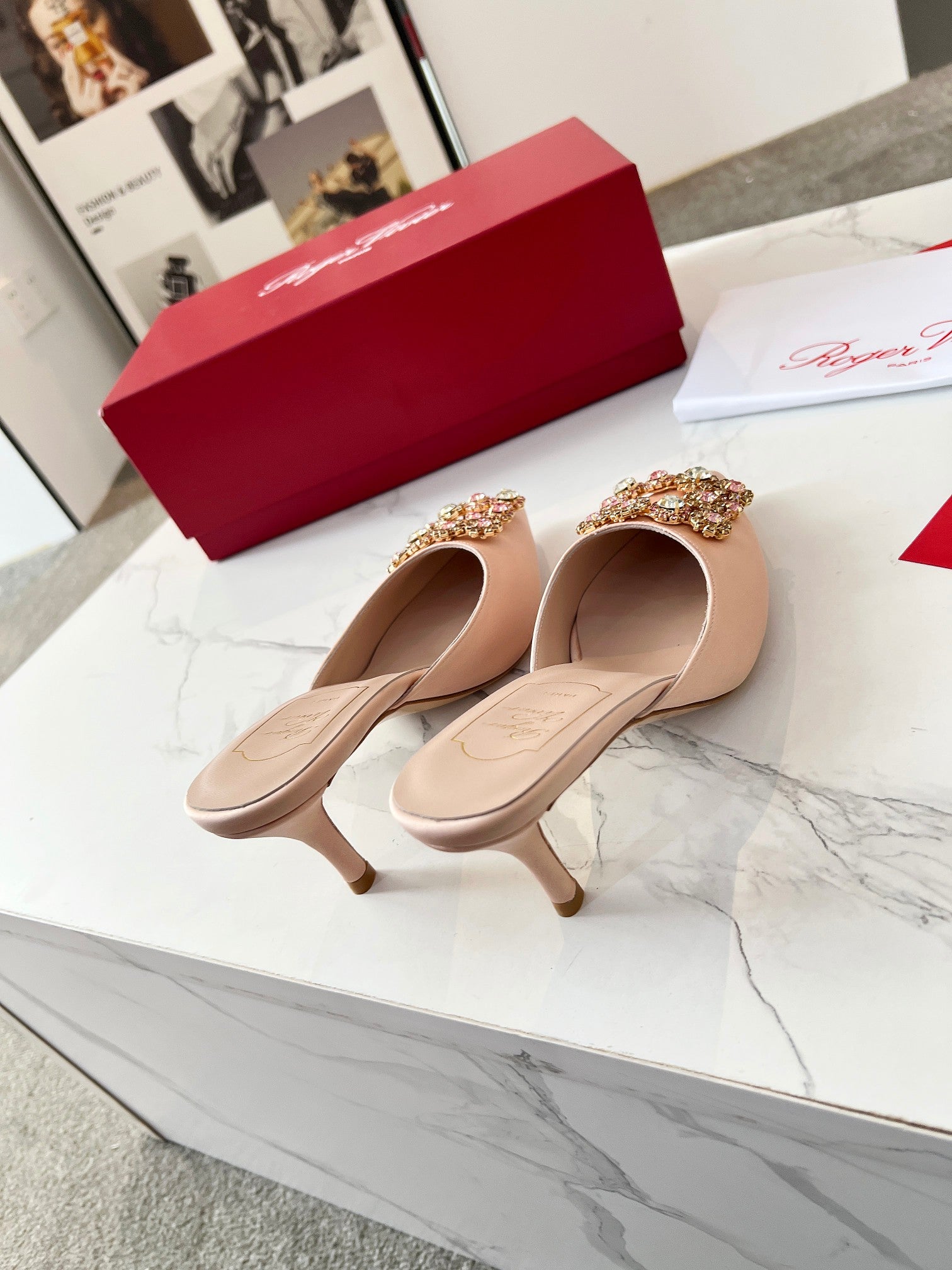 EFFLORESCENCE MULES IN LIGHT FAWN SATIN