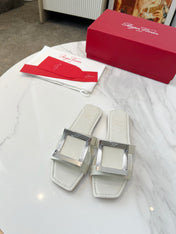 VIV' BY THE SEA MULES IN WHITE CALFSKIN SILVER BUCKLE