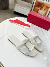 VIV' BY THE SEA MULES IN WHITE CALFSKIN SILVER BUCKLE