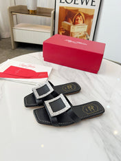 VIV' BY THE SEA MULES IN BLACK CALFSKIN CRYSTAL BUCKLE