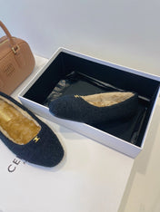 CELINE 26S FLAT SHOES IN BLACK WOOL
