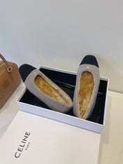 CELINE 26S FLAT SHOES IN GREY AND BLACK WOOL