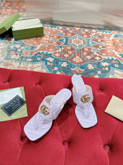 HIGH THONG MULE 55MM IN LIGHT PINK CALFSKIN WITH GOLD HARDWARE