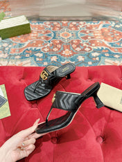 HIGH THONG MULE 55MM IN BLACK CALFSKIN WITH GOLD HARDWARE
