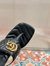 HIGH THONG MULE 55MM IN BLACK CALFSKIN WITH GOLD HARDWARE