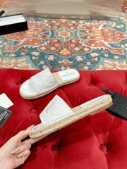 FLAT SLIPPERS IN WHITE LAMBSKIN MIX BEIGE WOVEN