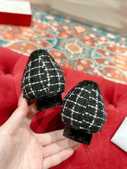 TROMPETTE BALLERINAS IN BLACK TWEED WITH WHITE STRIPES