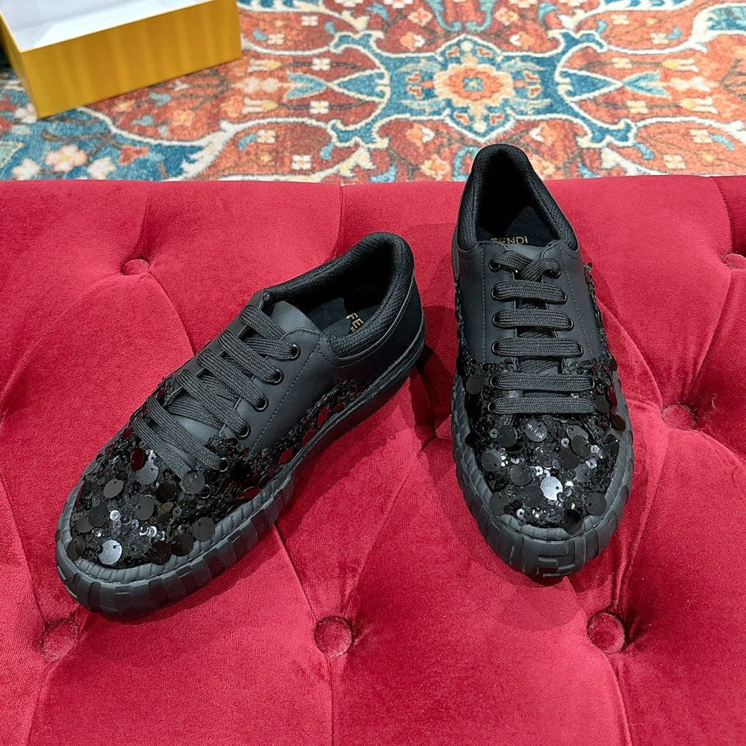 RUNWAY SEQUIN CASUAL SHOES IN BLACK CALFSKIN