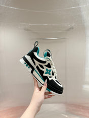 LV SKATE SNEAKER IN WHITE MIX BLACK AND PERSIAN GREEN CALFSKIN