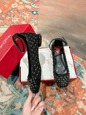 BALLERINAS IN BLACK FABRIC WITH CRYSTAL DETAILING
