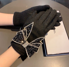 GLOVES IN BLACK WOOL WITH RHINSTONES 429247