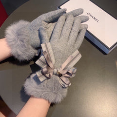 GLOVES IN DOLPHIN GRAY WOOL AND RABBIT FUR 441838