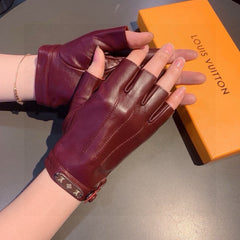 FINGERLESS GLOVES IN GARNET RED LAMBSKIN 453645