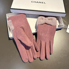 GLOVES IN CREPE PINK WOOL WITH RABBIT FUR 456296