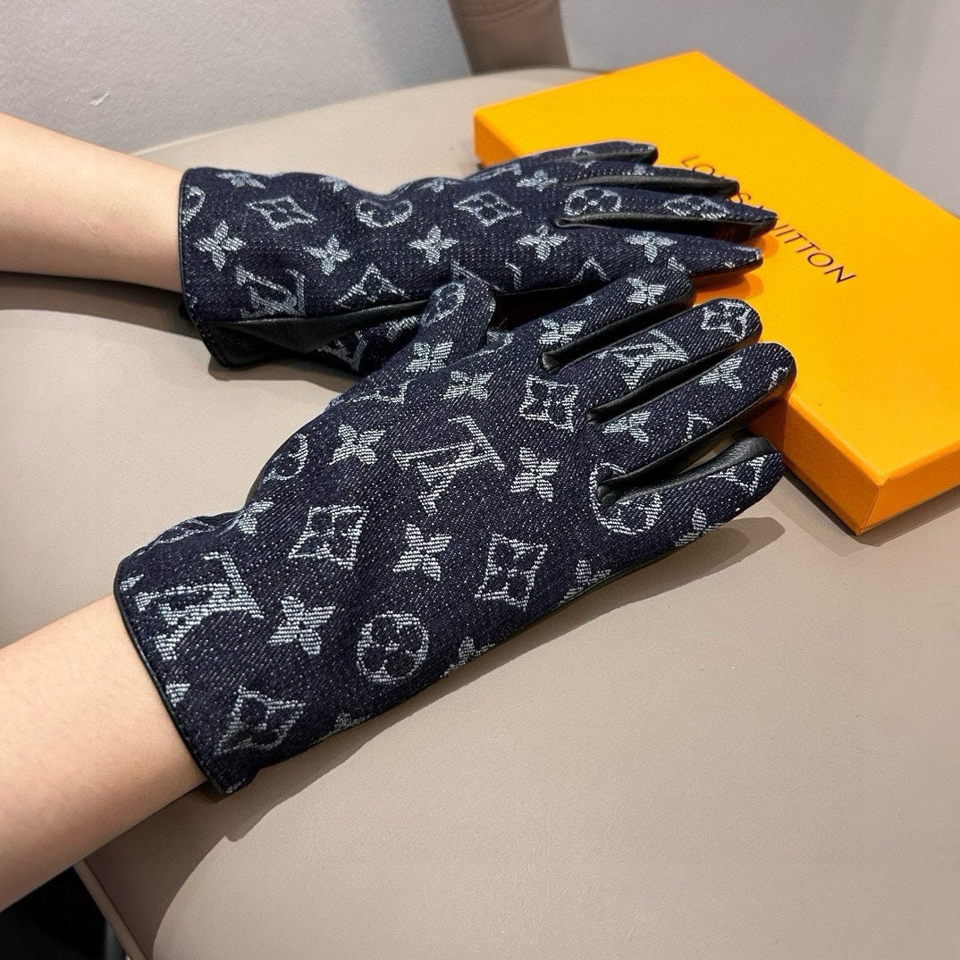 GLOVES IN BLACK MONOGRAM DENIM AND LAMBSKIN 460111