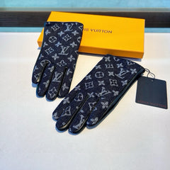 GLOVES IN BLACK MONOGRAM DENIM AND LAMBSKIN 460111