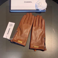 TOUCHSCREEN GLOVES IN BRONZE BROWN LAMBSKIN WITH GOLD LOGO 462270