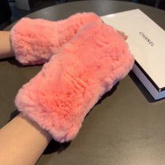 FINGERLESS HALF GLOVES IN ROUGE PINK RABBIT FUR 462276