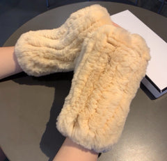 FINGERLESS HALF GLOVES IN BEIGE CREAM RABBIT FUR 462277