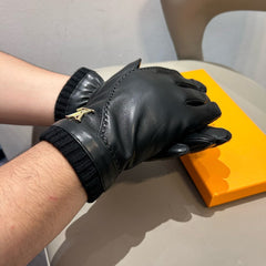 GLOVES IN BLACK LAMBSKIN WITH GOLD LOGO 465009