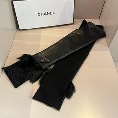FINGERLESS LONG GLOVES IN BLACK LAMBSKIN WITH RABBIT FUR 465799