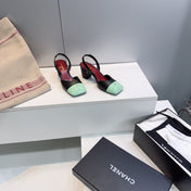CHANEL 26S SLINGBACK 55 MM IN BLACK LAMBSKIN WITH MINT GREEN CAP TOE