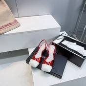 CHANEL 26S SLINGBACK 55 MM IN RED GLOSSY LAMBSKIN WITH WHITE CAP TOE
