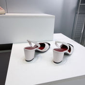 CHANEL 26S SLINGBACK 55 MM IN WHITE LAMBSKIN WITH BLACK CAP TOE