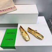 BOTTEGA VENETA 26S SQUARE-TOE MARY JANES IN GOLD LAMBSKIN