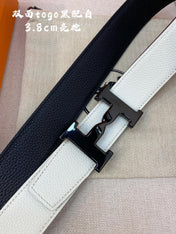 HM H BELT BUCKLE & REVERSIBLE BLACK AND WHITE LEATHER STRAP 38MM BLACK HARDWARE