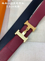 HM H BELT BUCKLE & REVERSIBLE WINE RED AND BLACK STRAP 38MM GOLD HARDWARE