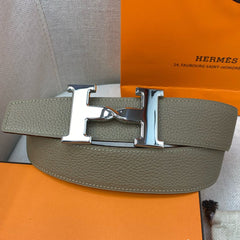 HM H BELT BUCKLE & REVERSIBLE CAMEL BROWN LEATHER STRAP 38MM SILVER HARDWARE