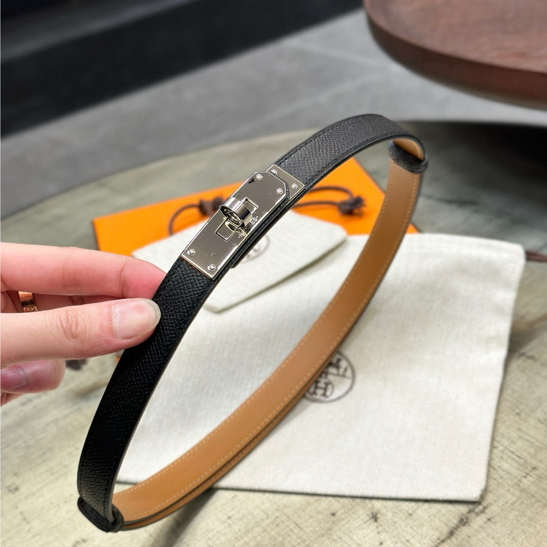 HM KELLY BELT 18 IN BLACK EPSOM SILVER HARDWARE