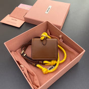 MICRO BAG 7 IN TAWNY BROWN SMOOTH LAMBSKIN YELLOW STRAP