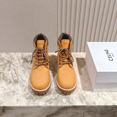 CELINE 25S MARTIN BOOTS IN MEDIUM ORANGE CALFSKIN