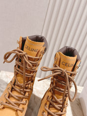 CELINE 25S SHORT MARTIN BOOTS IN MEDIUM ORANGE CALFSKIN