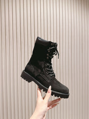 CELINE 25S SHORT MARTIN BOOTS IN BLACK CALFSKIN