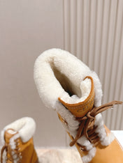CELINE 25S KURT LACE UP MID BOOT IN MEDIUM ORANGE SUEDE AND SHEARLING