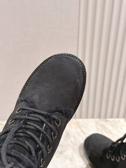 CELINE 25S KURT LACE UP MID BOOT IN BLACK FULL SUEDE AND SHEARLING