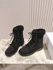 CELINE 25S KURT LACE UP MID BOOT IN BLACK FULL SUEDE AND SHEARLING